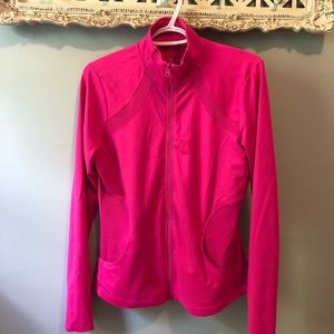 Pink, zip up, gym shirt. Brand: ACX Sport.